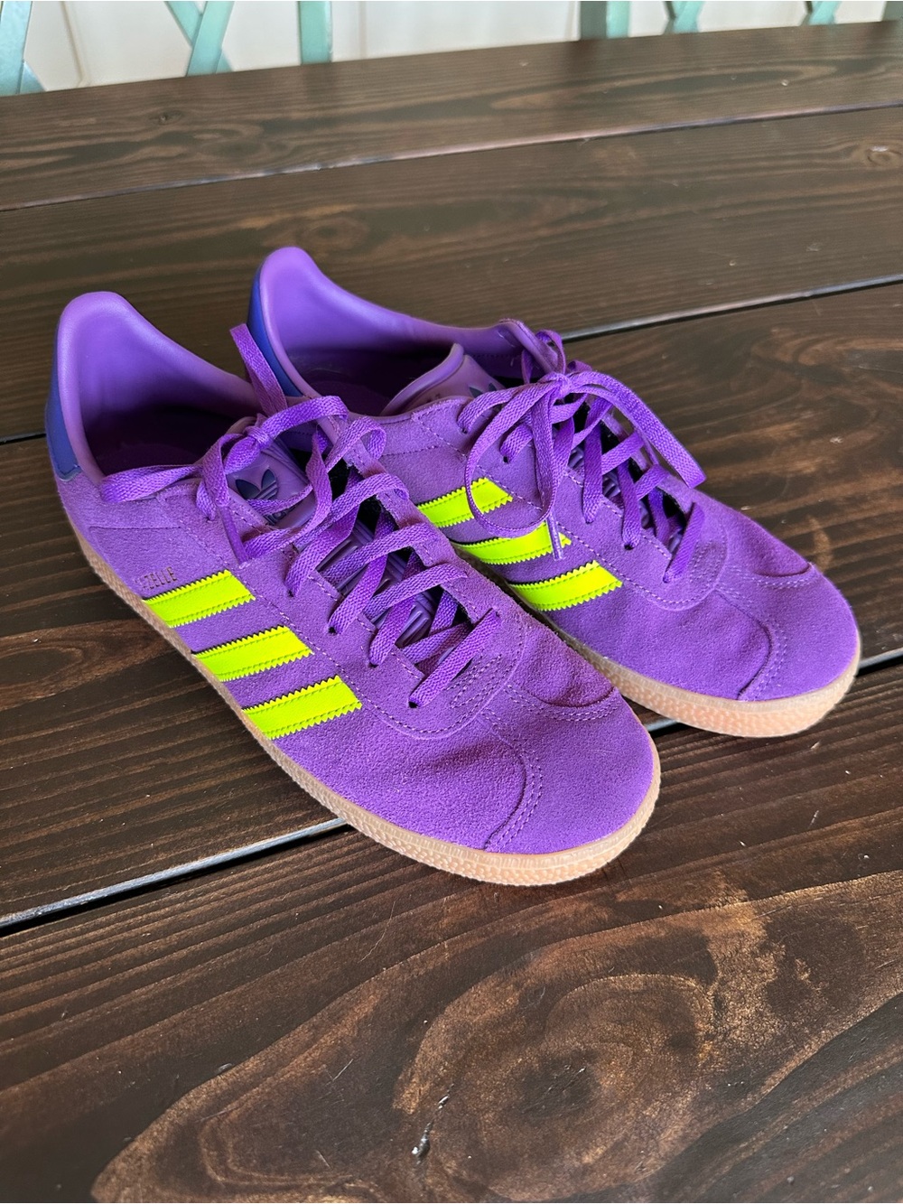 adidas Women's Purple Suede Sneakers with Yellow Stripes